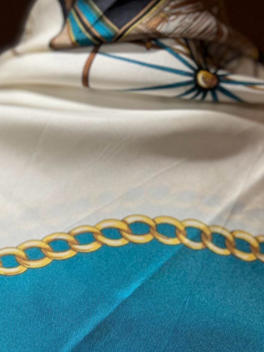 Weill Paris Vintage Silk Scarf with Carriage Chain Design Teal & Purple 34”x34” - Picture 6 of 8